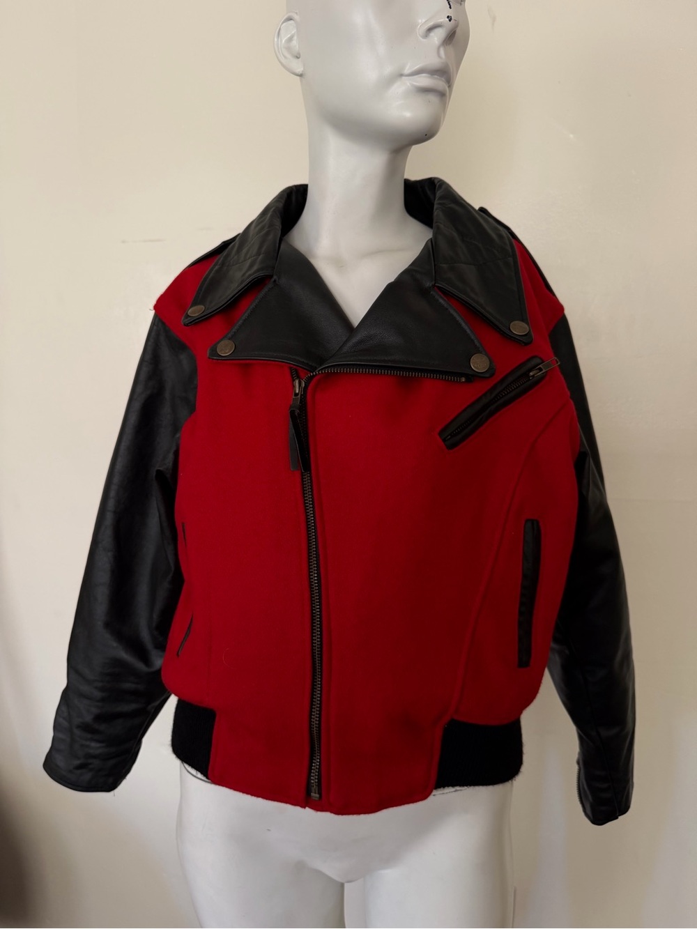 Harley-Davidson Red and Black Leather-Sleeve Bomber Jacket